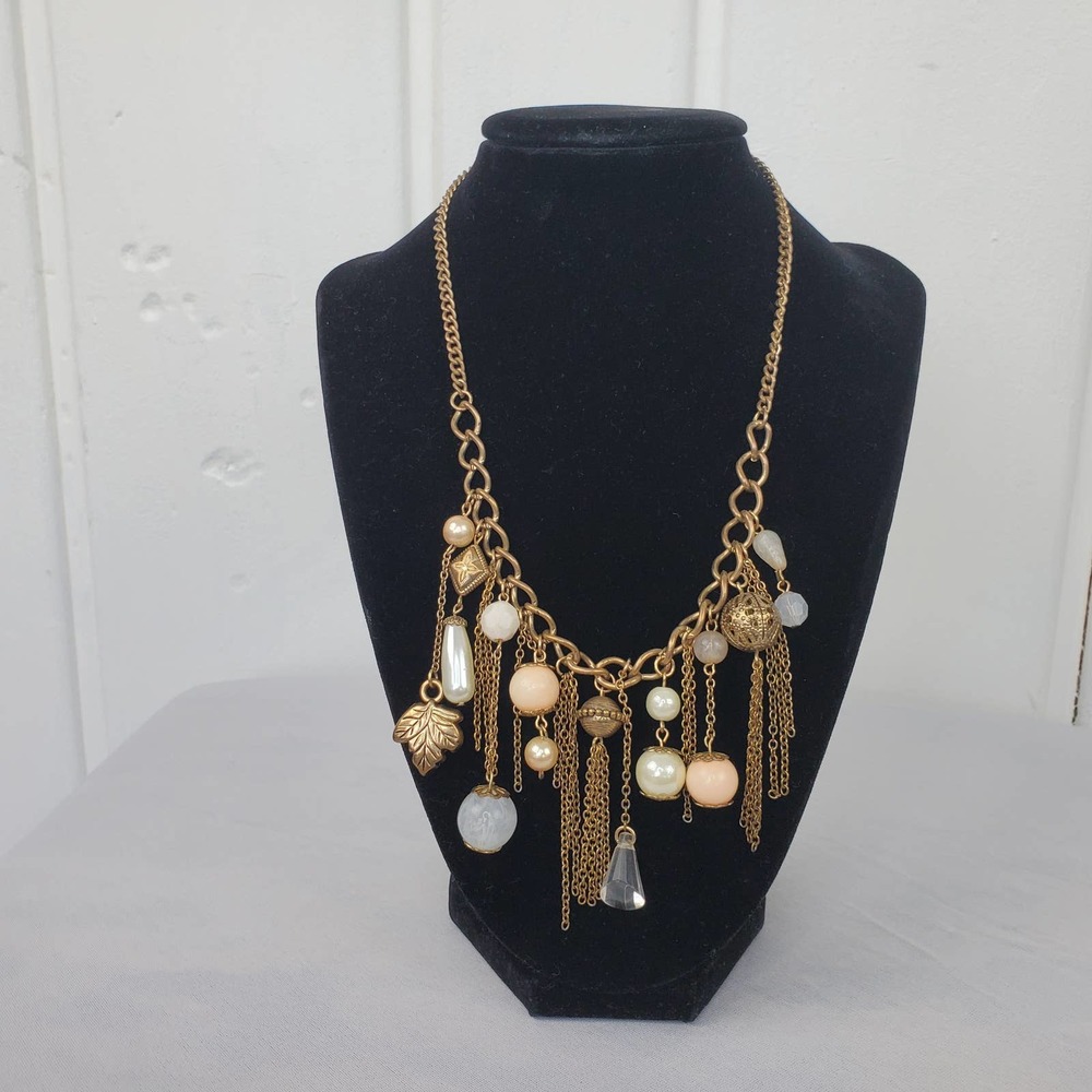 Pretty Chain link Charm Bohemian Bib Tassel Statement Costume Necklace - Picture 5 of 7
